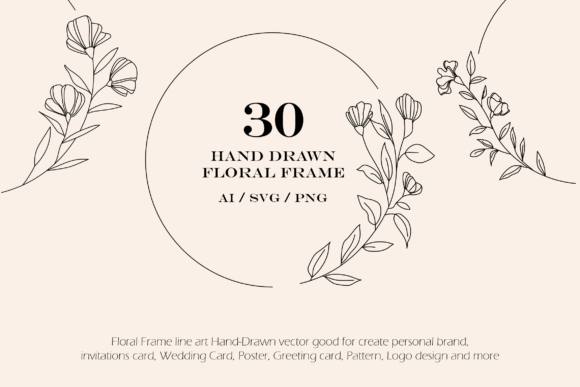 30 Floral Wreath Line Art Graphics for Real Branding