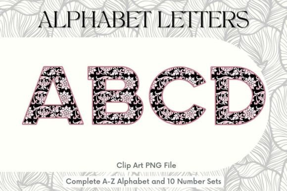 Black Pink Floral Alphabet Sublimation Graphics for Illustrations