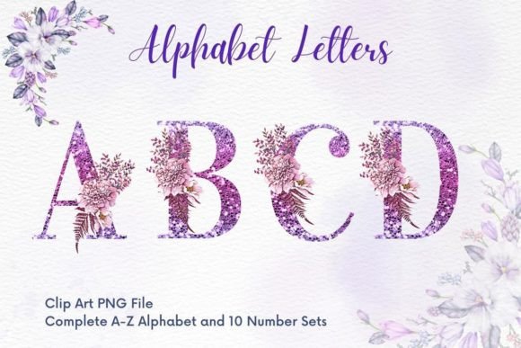 Floral Alphabet Sublimation Glitter Font for Graphics & Illustrations