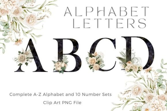 Floral Alphabet White Rose Sublimation for Graphics and Illustrations