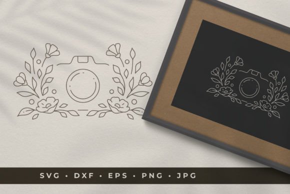 Floral Camera Line Art Illustration for Modern Graphics