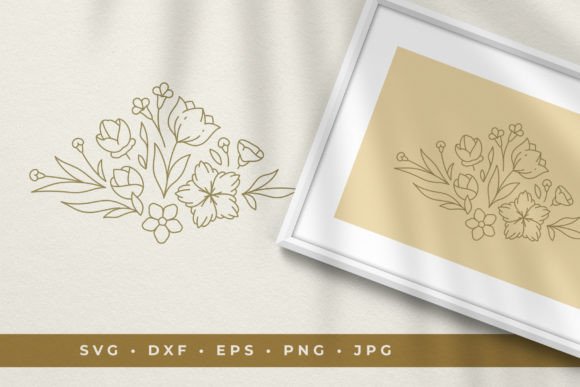 Floral Vignette Line Art Design Element for Graphics and Illustrations