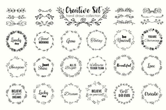 Floral Wreath and Flourishes Vector Set for Graphics