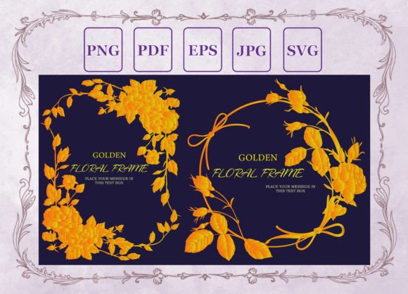 Gold Floral Frame Round and Vertical Graphics for Illustrations