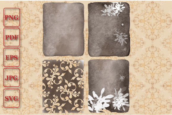 Grunge Texture Brown Leather with Floral Graphics and Illustrations
