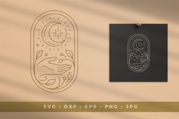 Hand with Crescent in Floral Frame Graphics & Illustrations