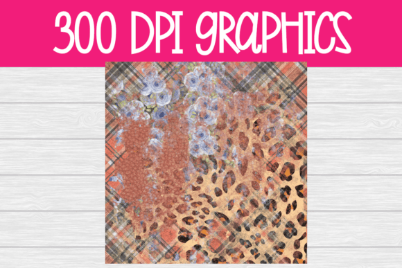 Plaid Cheetah Floral Digital Paper for Graphics and Illustrations