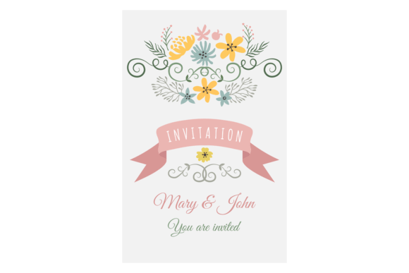 Wedding Invitation Template with Floral Graphics & Illustrations